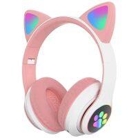 Bluetooth 5.0 Headphones, Over-Ear RGB Colorful Cat Ear Headphones For Girls