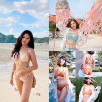 (โปร++) รุ่นฟรีฟองน้ำ บิกินี่ทรงสามเหลี่ยมลายสายพันเอว ขนาด Free size &amp; XL ราคาถูก บิกินี่ ชุดว่ายน้ำ ทูพีช บิกินี่ผู้หญิง