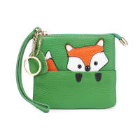 Girl Cute Cartoon Creative Fox Mini Change Purse Zipper Wristlet Wallet Lovely Slim Key Ring Bag Genuine Leather Small Coin Case