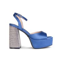 SHU RISING STARS 4.5" DGB CHUNKY ANKLE STRAPS - LAPIS BLUE SATIN รองเท้าส้นสูง