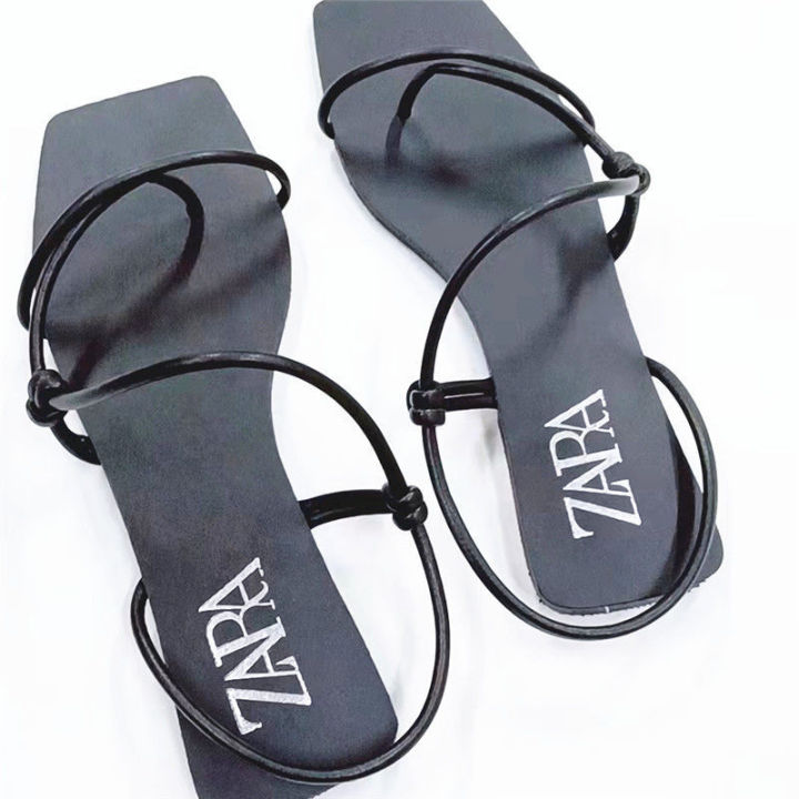 summer-new-womens-shoes-black-square-toe-calf-leather-flat-roman-sandals-high-quality-with-box