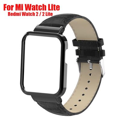 ✤ Skórzany pasek dla Xiaomi mi zegarek Lite smartwatch bransoletka dla Redmi zegarek 2/ 2 Lite metalowa obudowa protector pokrywa zderzaka tylnego zderzaka ramy