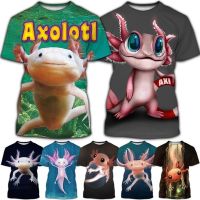 2023 NEW2021ฤดูร้อนแฟชั่นขายร้อนใหม่สัตว์ axolotl 3D ผู้ชายสบายๆน่ารักพิมพ์เสื้อยืดฮาราจูกุแขนสั้น XS-5XL