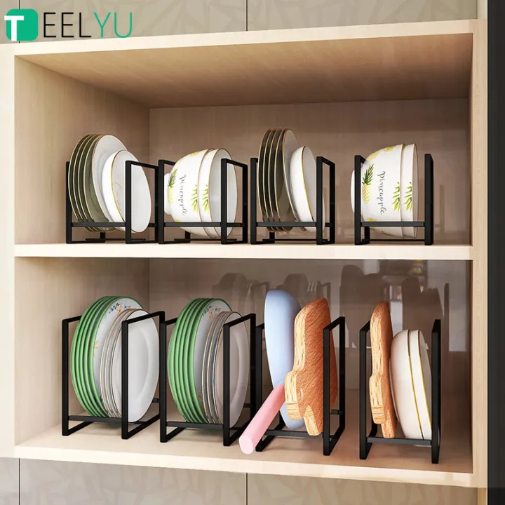 Metal Dish Rack Plate Holder Kitchen Storage Shelf Pot Lid
