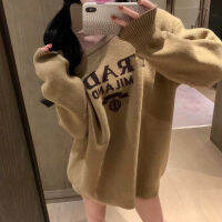 Letter Jacquard Loose-Fitting PRADAˉIdle Style Mid-Length Pullover Knitwear Can Match Socks