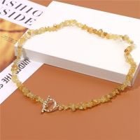 Natural Irregular Citrine Chips Stone Necklaces Crystals Gravel Beads Necklace Gold Color OT Button Charm Necklace Women Men