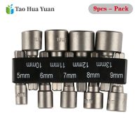 9pcs/set 5-13mm Hexagon Nut Driver Drill Bit Socket Screwdriver Wrench Set for Electric Screwdriver Handle Tools No Magnetic AA