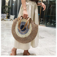 Handmade Woven Summer Beach Round Straw Bags for Women Rattan Shoulder Female 2022 Message Handbag Totes