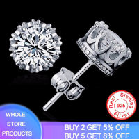 Have Certificate Original 925 Solid Silver 8MM Round 2 Carat Cubic Zirconia Stud Earrings For Men Women Handmade Fine Jewelry