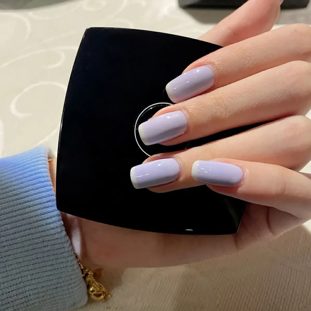 24pcs Fake Nails Taro Purple White Edge Removable Mid Length Paragraph  Fashion Artificial Manicure Fully Covered Nail Decor | Lazada PH
