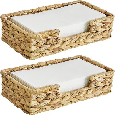 2PCS Bathroom Disposable Guest Towel Holder Long Seagrass Woven Rattan Wicker Table Hand Guest Towel Basket Tray