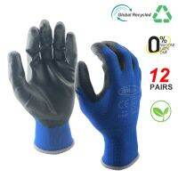 24Pieces/12Pairs Professional Working Protective Safety Gloves Men Construction Women Garden Blue Nylon Rubber Glove.