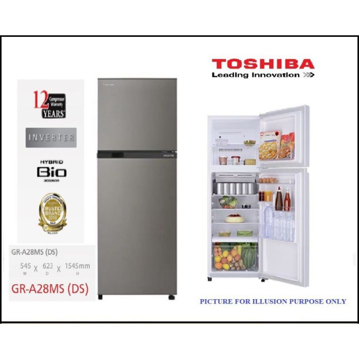 TOSHIBA GRA28MS/GR-A28MS 280L 2 DOOR FRIDGE INVERTER REFRIGERATOR | Lazada