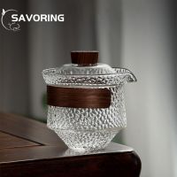 R25-16 300มล. กระจกขนาดใหญ่ใส Gaiwan ชามชุดชาชาจีนหนาเดียวทนความร้อนถ้วยชาน้ำชาฝาปิดถ้วยชุดฝาปิด Gaiwan