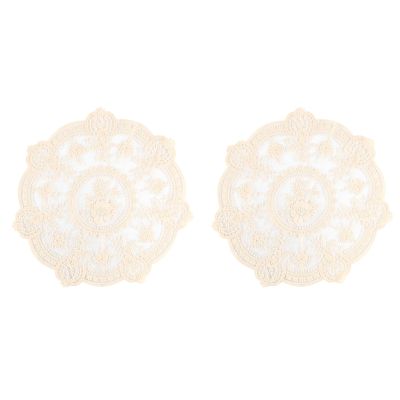 2Pcs European Lace Embroidery Placemat Retro Lace Placemats Crochet Lace Placemats Coffee Coaster Table Bedroom Computer Armrest Cover