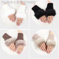 【hot】✿  Gloves Warmer Knitting Faux Wool Mitten Fingerless Fur Arm Wrist Gants