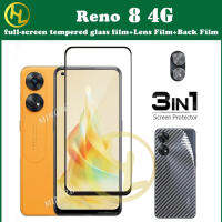 กระจกเทมเปอร์ OPPO Reno8T 5G กระจกเทมเปอร์ฟิล์มแก้ว3 In 1ชุดอุปกรณ์ป้องกันหน้าจอกล้องเลนส์กระจกคาร์บอนฟิล์มด้านหลัง Reno 10 9 8 8T 8Z 8Pro 7 6 7Z 7SE 6Z 4Z 5 5K 4 3 2F/2Z 4G 5G