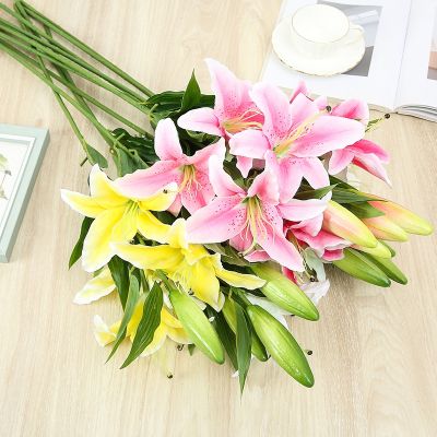 [AYIQ Flower Shop] 3หัว78เซนติเมตรประดิษฐ์ลิลลี่ดอกไม้สาขางานแต่งงานงานเลี้ยงวันเกิดของตกแต่งบ้านดอกไม้ปลอม DIY ดอกไม้ผนังอุปกรณ์ถ่ายภาพ