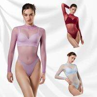 CHERILON Bodysuit เชอรีล่อน บอดี้สูท ซีทรู คอเต่า แขนยาว ผ้าตาข่าย โปร่งบางใส ยืดหยุ่น นุ่ม ใส่สบาย สีม่วง สีฟ้า สีแดง ONIC-BSFC10