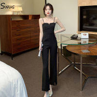 SNUG 2023โมเดลระเบิดได้ใหม่ของลมบริสุทธิ์ขนาดเล็กความรู้สึกอาวุโสของอารมณ์ชุดปาดไหล่หญิงเอวสูงสำหรับฤดูใบไม้ผลิตรงเปิดเซ็ตจั้มสูท