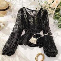 Spring Lace Blouse Shirt Short Ladies French Retro Palace Lantern Sleeves Lotus Leaf Lace Shirts Tops