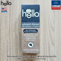 Hello® Fluoride Free Whitening Toothpaste, Activated Charcoal with Fresh Mint &amp; Coconut Oil 113g ยาสีฟัน ชาโคล