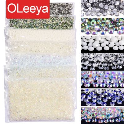Oleeya Wholesale Resin Flatback Stone Glitter Crystals AB Cтразы in Bulk Package Non Hotfix Rhinestones For Nail Art Strass