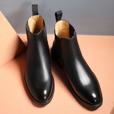 TOP☆Spring/ Winter Elegant Chelsea Boots Leather Men Couple Shoes Size 35 47 Slip-on Dress Formal Boots Model Fashion Show222