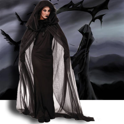 ชุดฮาโลวีนใหม่สำหรับผู้ใหญ่ Grim Reaper Night Wandering Soul Female Ghost Dress เสื้อคลุมแม่มด cosplay เครื่องแบบ