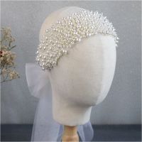 【CW】 full pearl lace headbands party girls Bride Wide white veil Wedding hair Ornament accessories