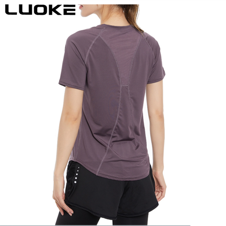 luoke-ขนาดใหญ่กีฬาแขนสั้นเสื้อยืดผู้หญิงท็อปส์เสื้อผ้าออกกำลังกายเสื้อผ้าโยคะหลวมวิ่งการฝึกอบรมลดน้ำหนัก