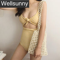 Wellsunny อนุรักษ์นิยมตาข่ายคลุมท้องชุดว่ายน้ำหญิงสามเหลี่ยมเอวสูงชุดว่ายน้ำฤดูใบไม้ผลิร้อน