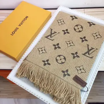 LV scarf logomania brown w/ gold  Lv scarf, Louis vuitton scarf, Branded  scarves