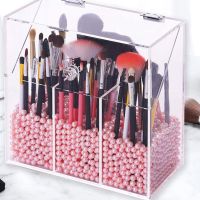 Pearl Cosmetic Brush Holder Transparent Acrylic Cosmetic Brush Container Dustproof Beauty Makeup Tools Organizer Pen Storage Box Cups  Mugs Saucers