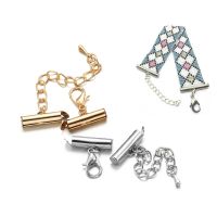 【CC】☸  10set/lot Crimp End Beads Clasp With Chain Tubes Slider Caps Connectors Jewelry Making Accessories