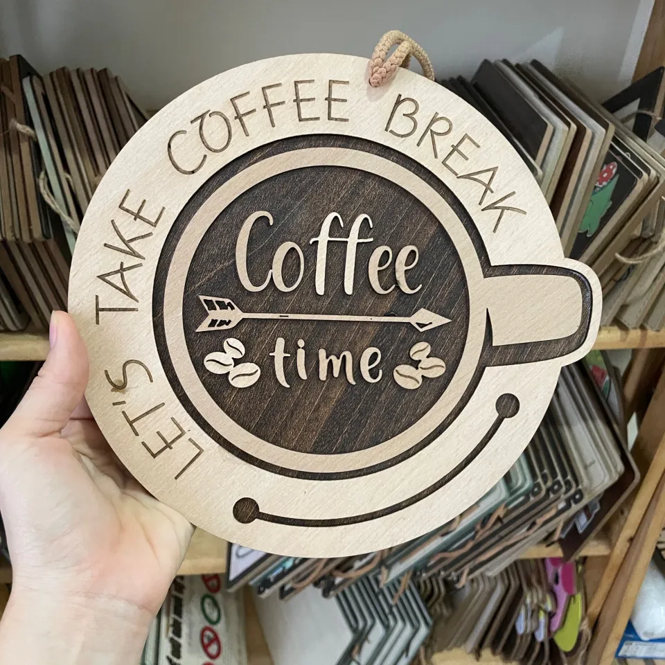 Bảng gỗ trang trí quán cafe, COFFEE TIME LET TAKE COFFEE BREAK ...