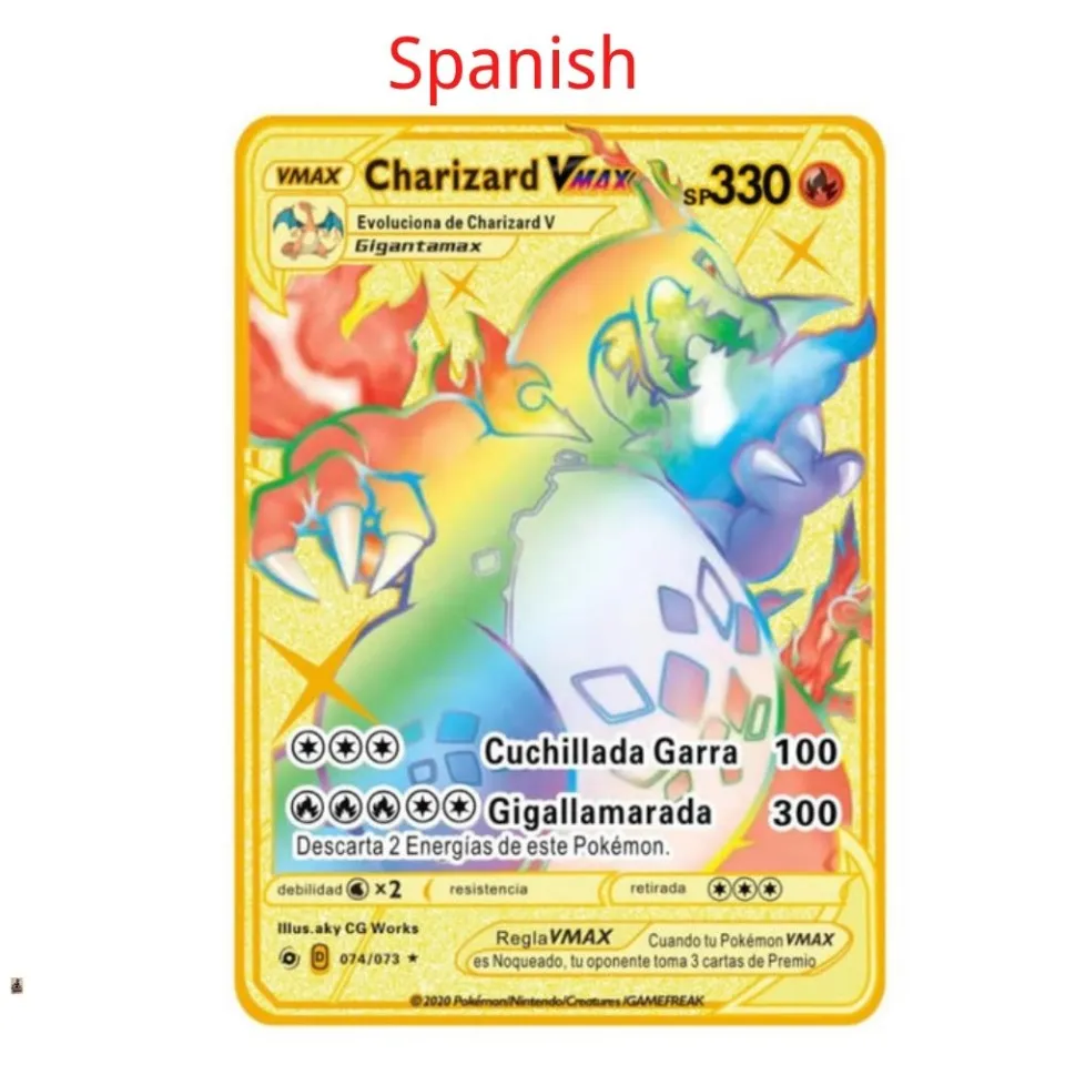 10000ps arceus vmax pokemon cartões de metal espanhol pikachu charizard  vstar dourado limitado crianças presente jogo coleção cartões