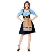 Oktoberfest Dirndl เสื้อลายสก๊อตและผ้ากันเปื้อนกับหมวกเทศกาลขบวนพาเหรดโรงเตี๊ยมพนักงานเสิร์ฟเครื่องแต่งกายแม่บ้านคอสเพลย์ฮาโลวีนปาร์ตี้ชุด