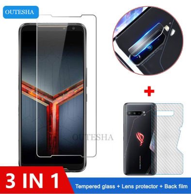 (3in1) ฟิล์มกันรอยสำหรับ Asus ROG Phone 3 /Rog Phone 2 5 5S Pro ฟิล์มกันรอยกระจกนิรภัยแบบเต็มหน้าจอ + ฟิล์มหลังคาร์บอนไฟเบอร์ + ฟิล์มเลนส์กล้อง