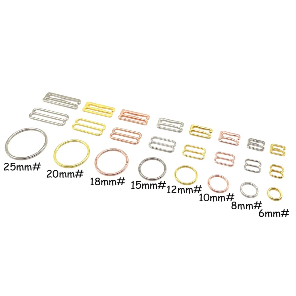 100pcs 6mm~25mm Metal Bra Strap Adjustment Buckles Underwear Sliders Rings  Clips