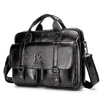 Mens Cowhide Genuine Leather 14 Inch Computer Bags Business Casual Large Capacity Handbag Crossbody Shoulder Office Bag Briefcase