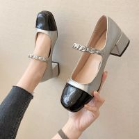 hot【DT】 Heels Patent Leather Mary Shoes Low-heel Big Buckle Ballet Mixed Color Crude Heel Womens