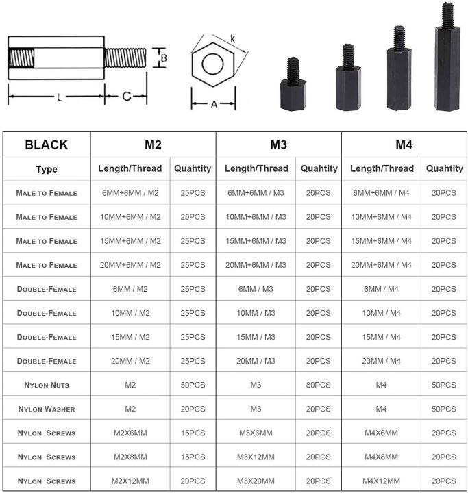 320pcs-m2-m3-m4-male-female-hex-nylon-spacer-standoff-screw-threaded-pillar-pcb-motherboard-standoff-plastic-spacing-screws-nuts-nails-screws-fastener