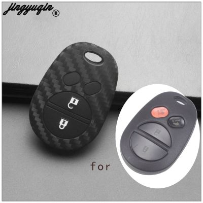 dfthrghd jingyuqin Carbon Fiber Silicone Car Key Case Fob Cover For Toyota Sienna Tundra Sequoia Holder protected Cover Keychain