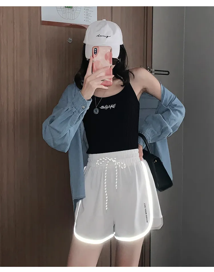 Plus size white casual shorts women's summer thin loose high waist