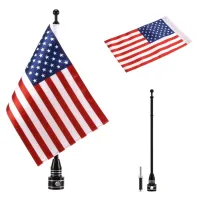 Universal Adjustable Motorcycle Rear Side Mount Flag Pole 6 x 9 Inch Polyester 10 Countries Flags for Most Motorbike