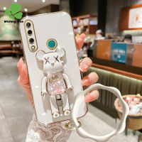 เคสสำหรับ Huawei Y9 9X แบบ Y9เคสนิ่มเคลือบอิเล็คโทรเพลทนายก2019 Y9S Y7A Y7 Pro 2019 Y7 2019 Y6 2019 Y6P ให้เกียรติแฟชั่น6D น่ารักมีแฟลชเคสมือจับสำหรับโทรศัพท์มือถือหมีสีชมพู + สร้อยข้อมือ