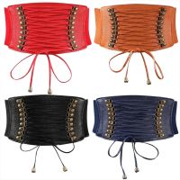 【CW】 Women Elastic Wide Band Tied Waspie Girl Corset Waist Punk Cincher Belt PU Leather Ladies Corsets for Women Underbust Corset 1pc