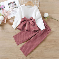 Menoea Toddler Baby Girls Clothes Sets New Fashion Spring Fall Childrens Bow Kids Patchwork T-Shirt Stripe Pants Suits Clothing