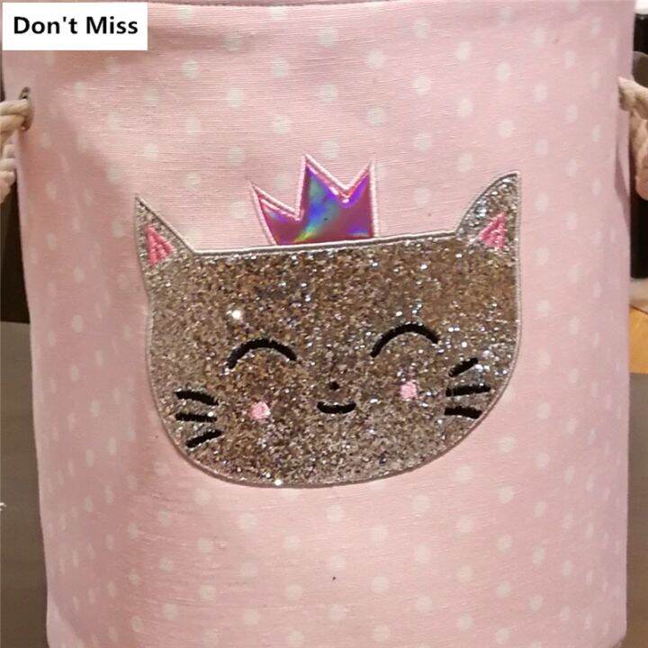 pink-color-folding-laundry-basket-for-dirty-clothes-cartoon-cat-swan-kid-toys-holder-basket-storage-bag-container-laundry-basket